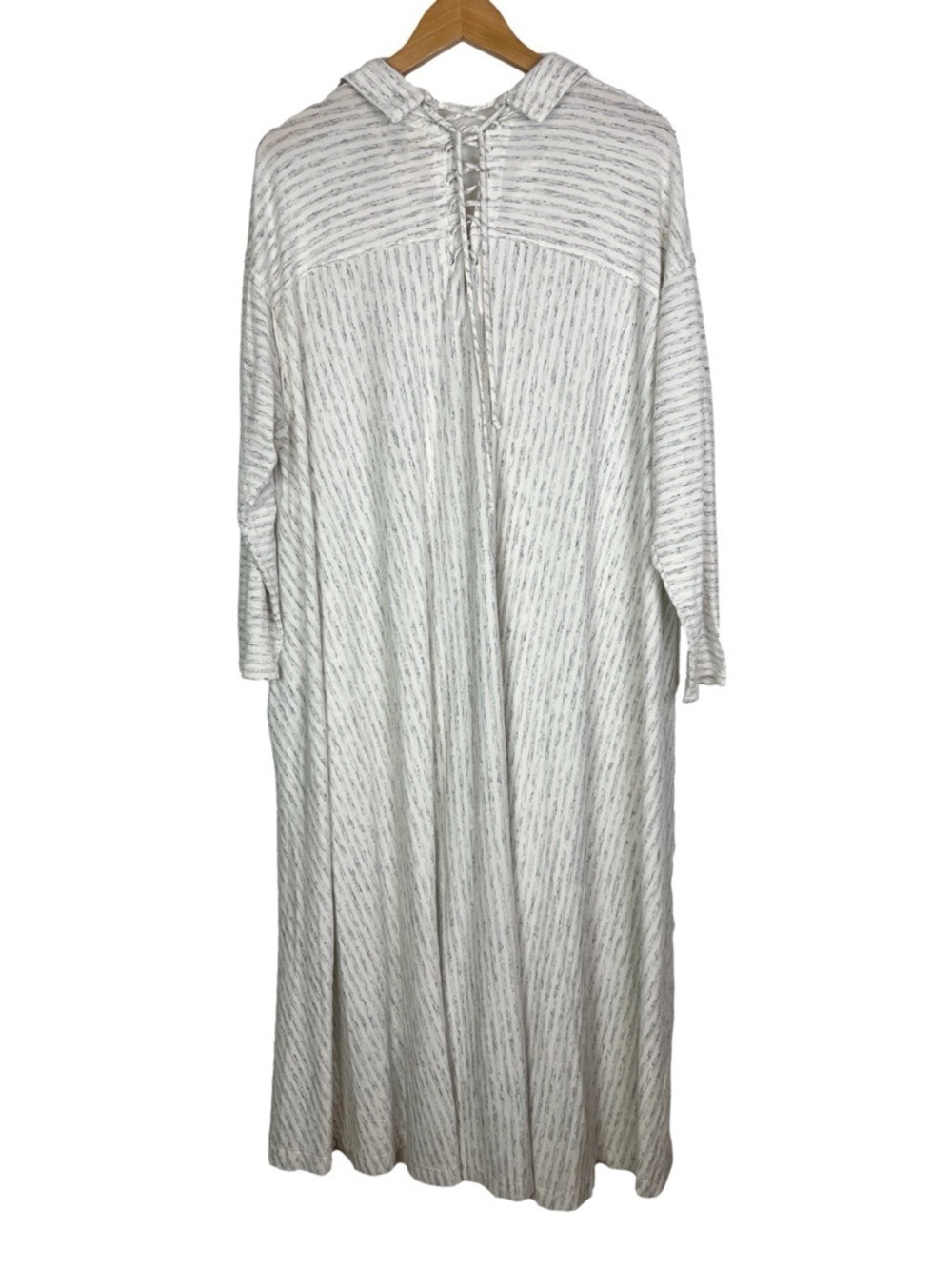 Free People Beach White Gray Stripe Midi Dress Kaftan Swim Cover Pockets large - Picture 5 of 8